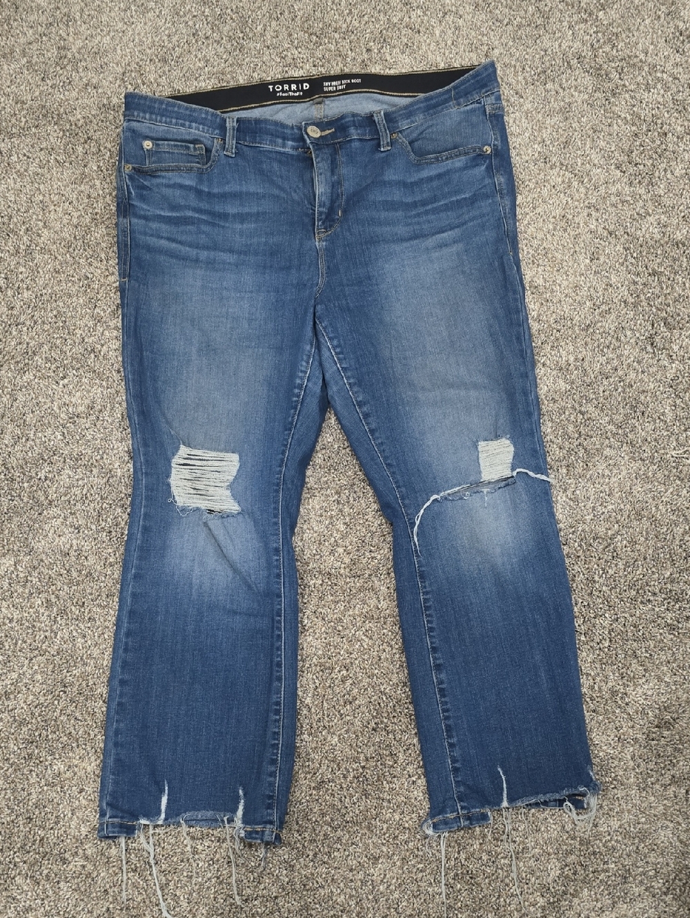 Torrid Sky High Mid-Blue Distressed Ankle Jeans
